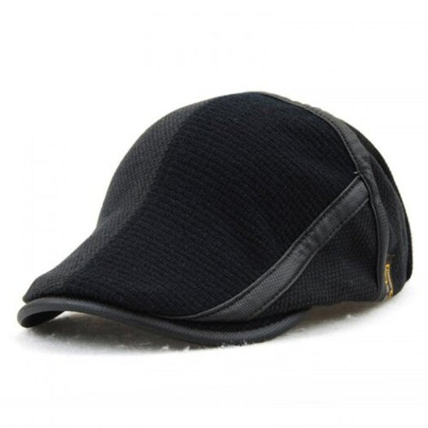 Men's Classic Plaid Beret Warm Knit Cap Adjustable Head Circumference Dark Gray