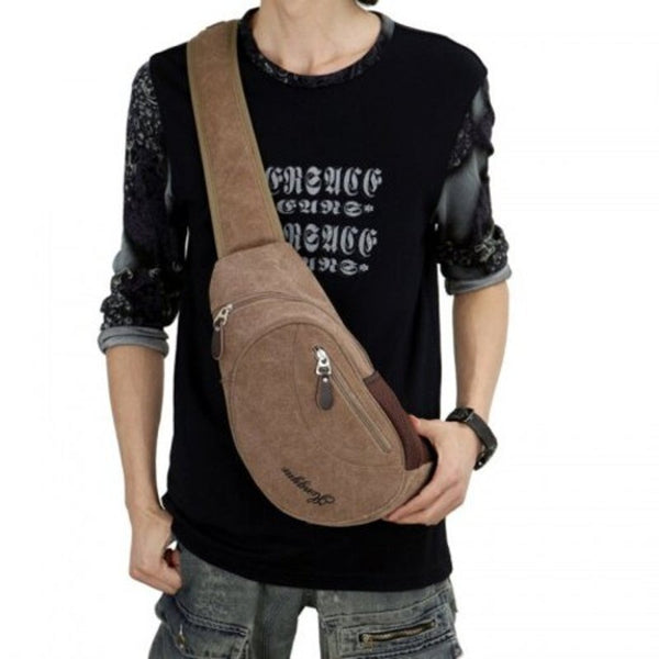 Men's Crescent Canvas Chest Crossbody Shoulder Bag Outdoor Sports Casual Handbag Bags