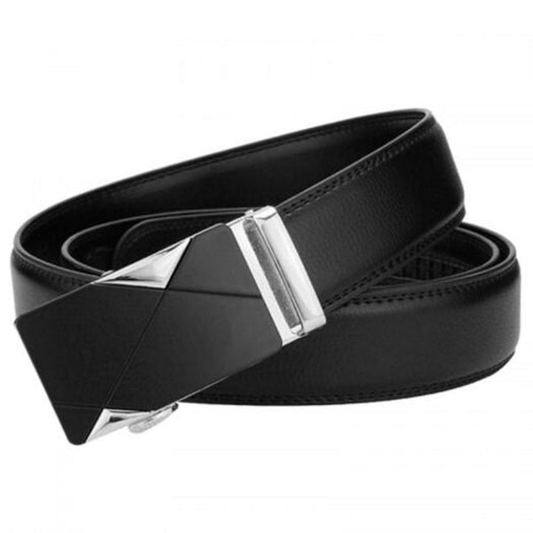 Men's Double Sided Genuine Leather Belt Automatic Buckle Business Alloy Waistband Black Belts