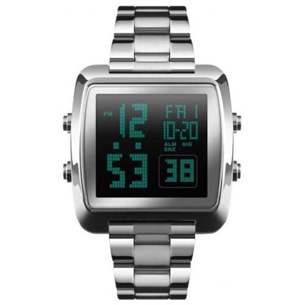 Veile Studios Men's Electronic Watch Japan Movement Steel Belt Outdoor Sports Luminous Alarm Silver Watches