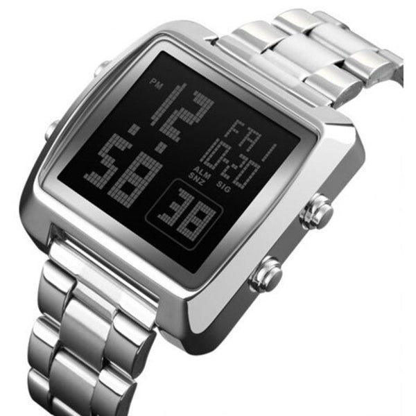 Veile Studios Men's Electronic Watch Japan Movement Steel Belt Outdoor Sports Luminous Alarm Silver Watches