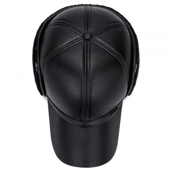 Men's Fall Winter Pu Ear Protective Warm Hat Elderly Outdoor Leisure Baseball Cap Black Hats & Headwear