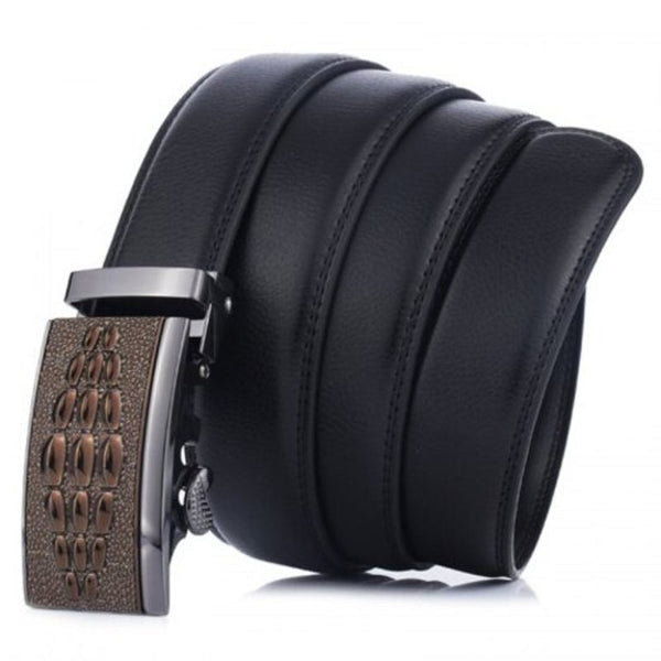 Men's Fashion Automatic Buckle Genuine Leather Belt Business Simple Waistband Black Belts