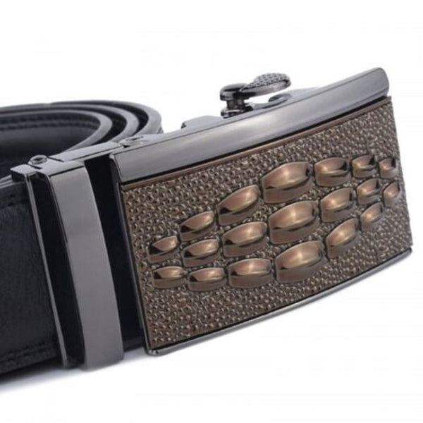 Men's Fashion Automatic Buckle Genuine Leather Belt Business Simple Waistband Black Belts