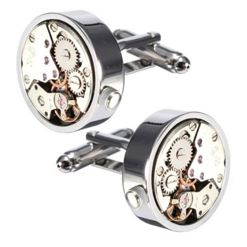 Veile Studios Men's Fashion Mechanical Watch Movement Silver Cufflinks