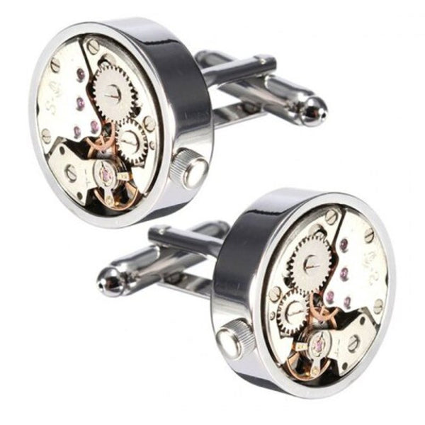 Veile Studios Men's Fashion Mechanical Watch Movement Silver Cufflinks