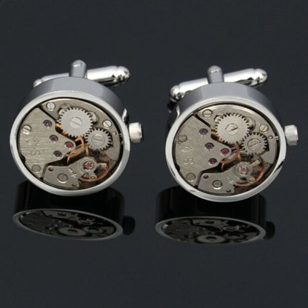 Veile Studios Men's Fashion Mechanical Watch Movement Silver Cufflinks