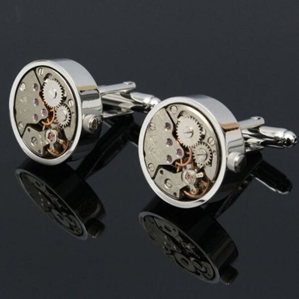 Veile Studios Men's Fashion Mechanical Watch Movement Silver Cufflinks