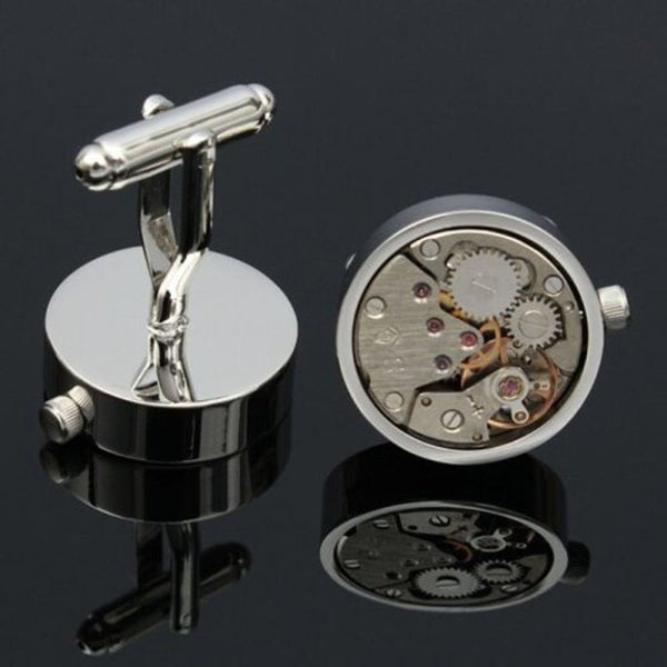 Veile Studios Men's Fashion Mechanical Watch Movement Silver Cufflinks