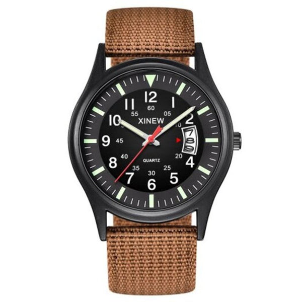 Veile Studios Men's Fashion Noctilucent Calendar Chronograph Canvas Quartz Sport Watch Brown Watches