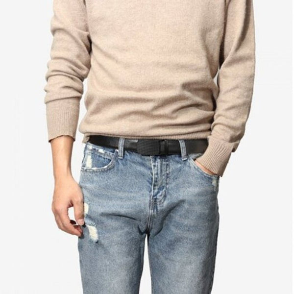 Men's Fashion Urban Business Automatic Buckle Belt Black 120Cm Belts