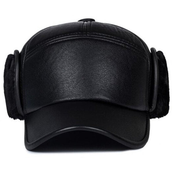 Men's Fashion Warm Bomber Hat Winter Ear Protection Baseball Cap Black Hats & Headwear