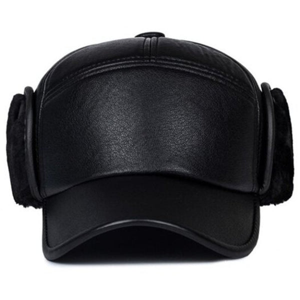 Men's Fashion Warm Bomber Hat Winter Ear Protection Baseball Cap Black