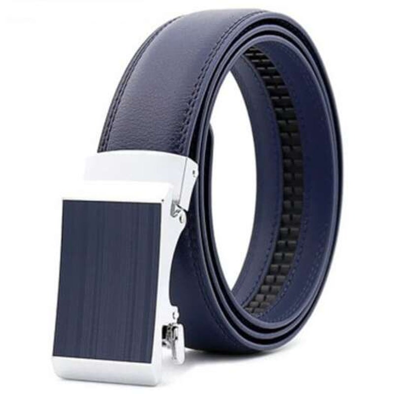 Men's Genuine Leather Belt Automatic Alloy Buckle For Wedding Cobalt Blue Belts