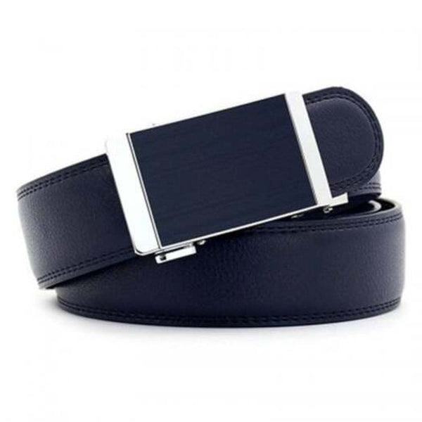 Men's Genuine Leather Belt Automatic Alloy Buckle For Wedding Cobalt Blue