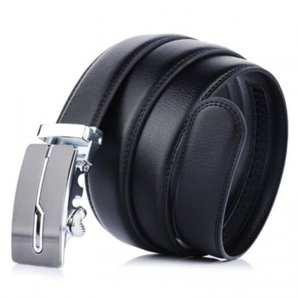Men's Genuine Leather Belt With Automatic Buckle Business Durable Waistband Black Belts