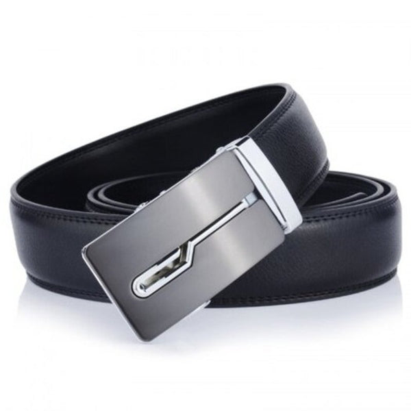 Men's Genuine Leather Belt With Automatic Buckle Business Durable Waistband Black Belts