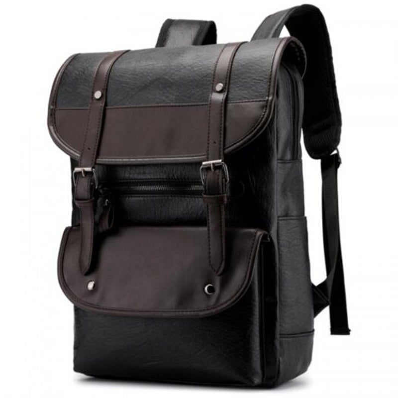 Men's Korean Retro Backpack Pu Leather Laptop Travel Bag Bags