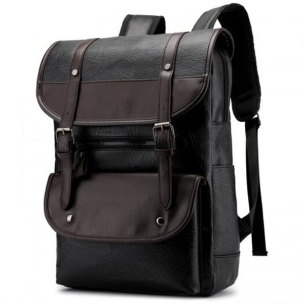 Men's Korean Retro Backpack Pu Leather Laptop Travel Bag Bags