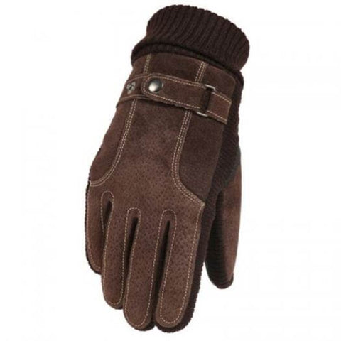 Men's Leather Riding Touch Screen Warm Windproof Winter Brown Gloves