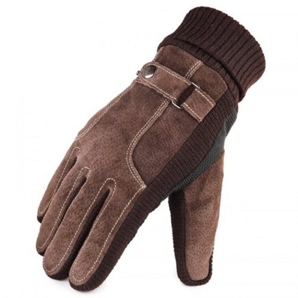 Men's Leather Riding Touch Screen Warm Windproof Winter Brown Gloves