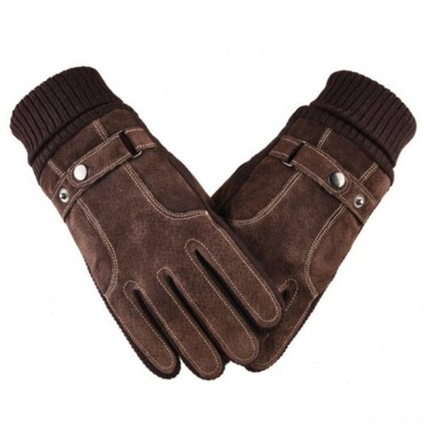 Men's Leather Riding Touch Screen Warm Windproof Winter Brown Gloves