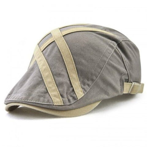 Men's Patch Strip Striped Fashion Beret Adjustable Head Circumference Hat Light Gray