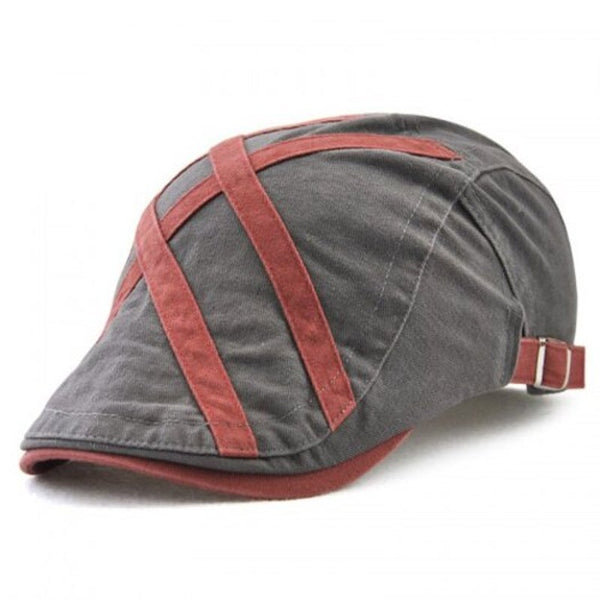 Men's Patch Strip Striped Fashion Beret Adjustable Head Circumference Hat Light Gray