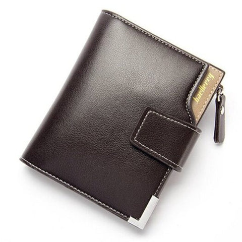 Men's Pu Leather Casual Wallet Vertical Section Zipper Card Holder Purse Coffee Wallets