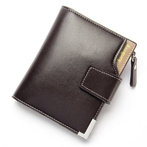 Men's Pu Leather Casual Wallet Vertical Section Zipper Card Holder Purse Coffee