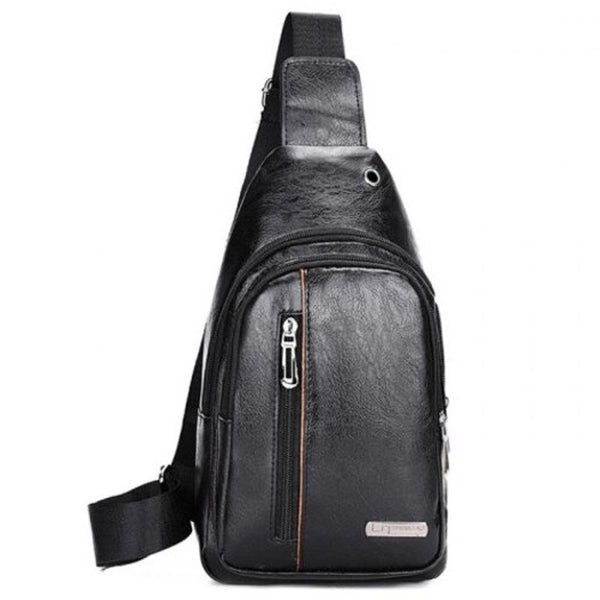 Men's Retro Zipper Crossbody Bag Fashion Pack With Hidden Headphone Jack Black Type 2 Bags