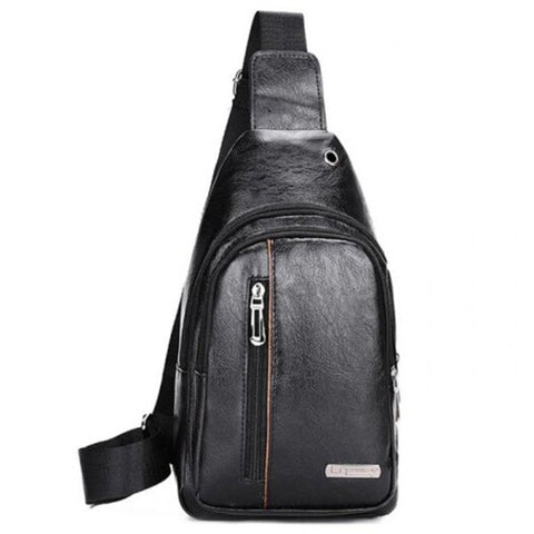 Men's Retro Zipper Crossbody Bag Fashion Pack With Hidden Headphone Jack Black Type 2 Bags