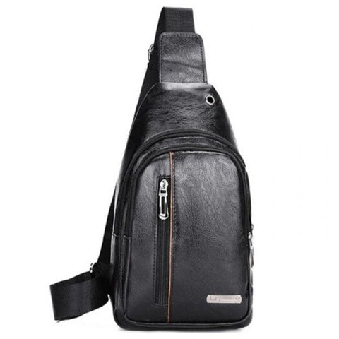 Men's Retro Zipper Crossbody Bag Fashion Pack With Hidden Headphone Jack Black Type 2