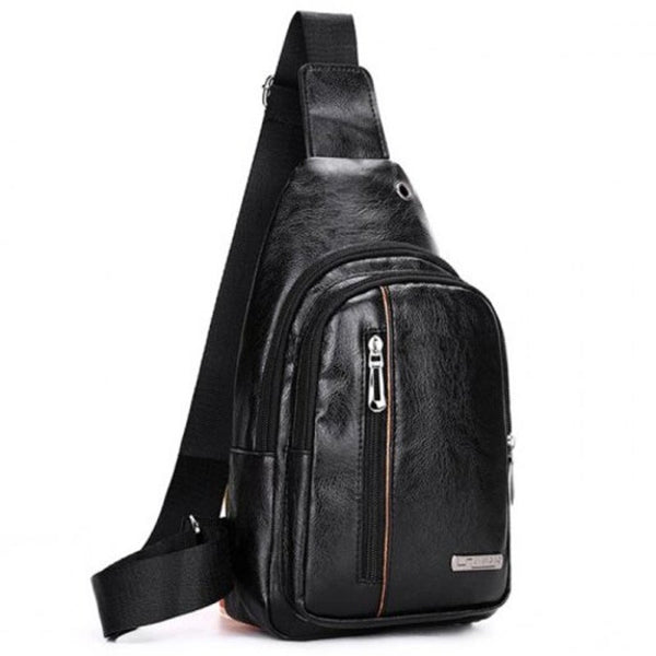 Men's Retro Zipper Crossbody Bag Fashion Pack With Hidden Headphone Jack Black Type 2 Bags