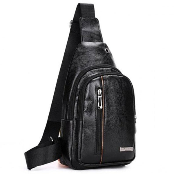 Men's Retro Zipper Crossbody Bag Fashion Pack With Hidden Headphone Jack Black Type 2