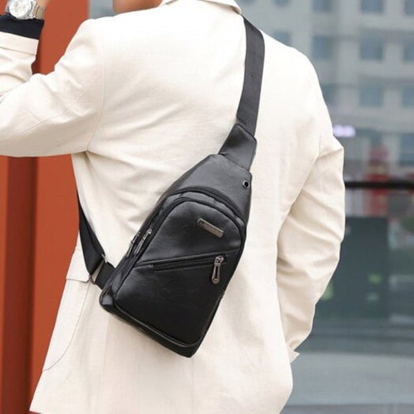 Men's Retro Zipper Crossbody Bag Fashion Pack With Hidden Headphone Jack Black Type 2 Bags