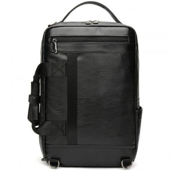 Men's Simple Solid Color Backpack Large Capacity Easy Match Bag Multi Function Handbag Black