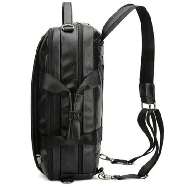 Men's Simple Solid Color Backpack Large Capacity Easy Match Bag Multi Function Handbag Black