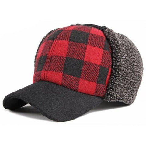 Men's Thick Warm Plaid Ear Protective Hat Fashion Baseball Cap Multi Oversize