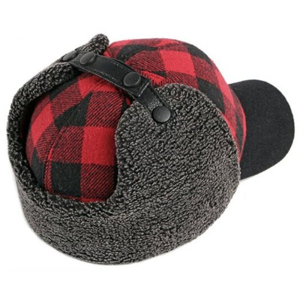 Men's Thick Warm Plaid Ear Protective Hat Fashion Baseball Cap Multi Oversize