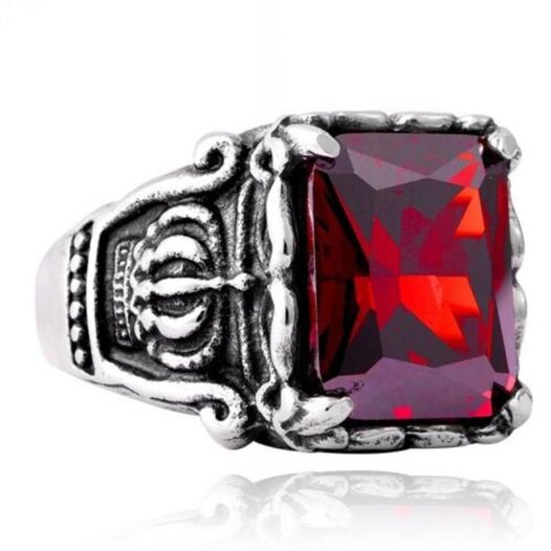 Veile Studios Men's Titanium Steel Inlaid Zircon Crown Ring Red 10 Rings