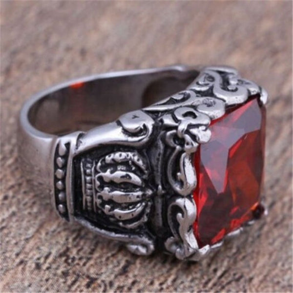 Veile Studios Men's Titanium Steel Inlaid Zircon Crown Ring Red 10 Rings