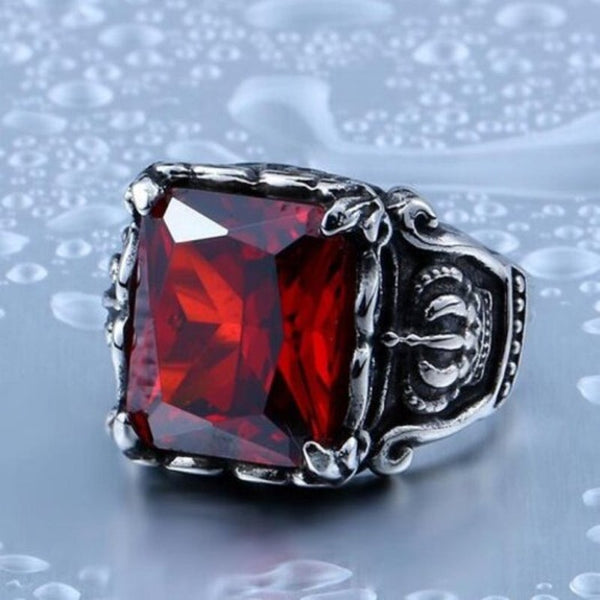 Veile Studios Men's Titanium Steel Inlaid Zircon Crown Ring Red 10 Rings