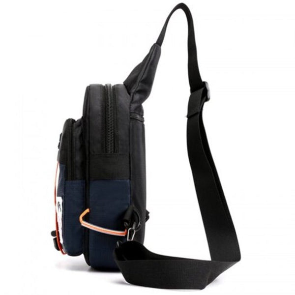 Men's Water Resistant Nylon Material Patchwork Chest Bag Shoulder Pack Deep Blue