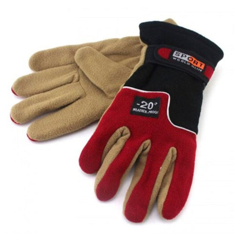 Men's Winter Fleece Gloves Warm Elastic Color Matching Motorcycle For Big Palm Red