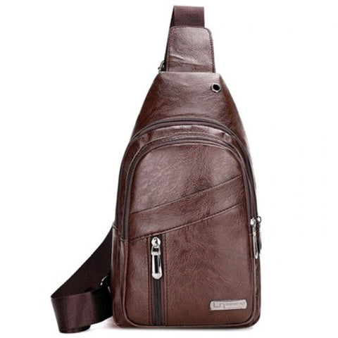 Men Wearable Solid Color Fashion Crossbody Bag Waterproof Pack Coffee Type 1