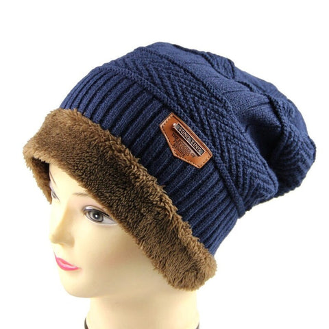 3-In-1 Beanies Men Winter Warm Knitting Hat Navy Blue