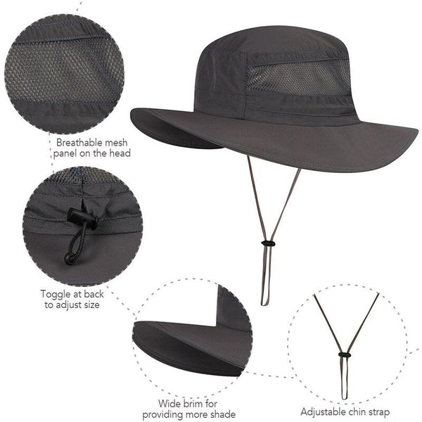 Fisherman Cap Wide Brim Breathable Sunshade Waterproof Folding Mesh Sports Hat