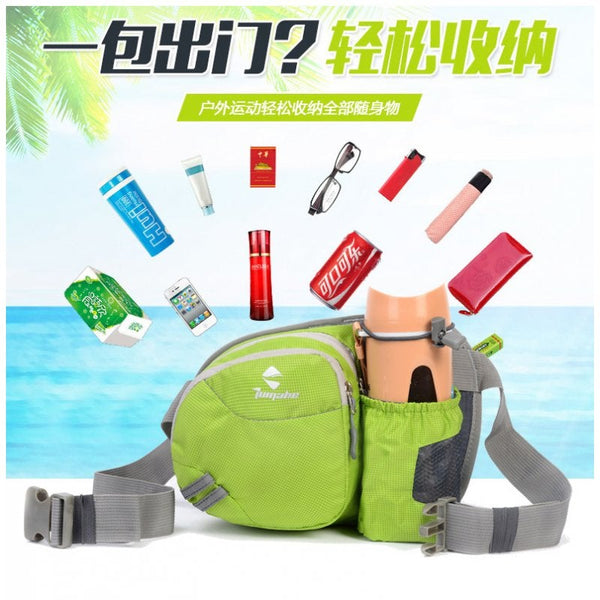 Men Women Multifunctional Running Waist Package Waterproof Nylon Bottle Bag Green Waist Packs & Bags