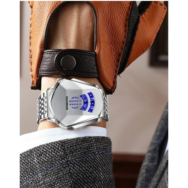 Men Diamond Dial Quartz Watch Locomotive Concept White Steel Surface Watches